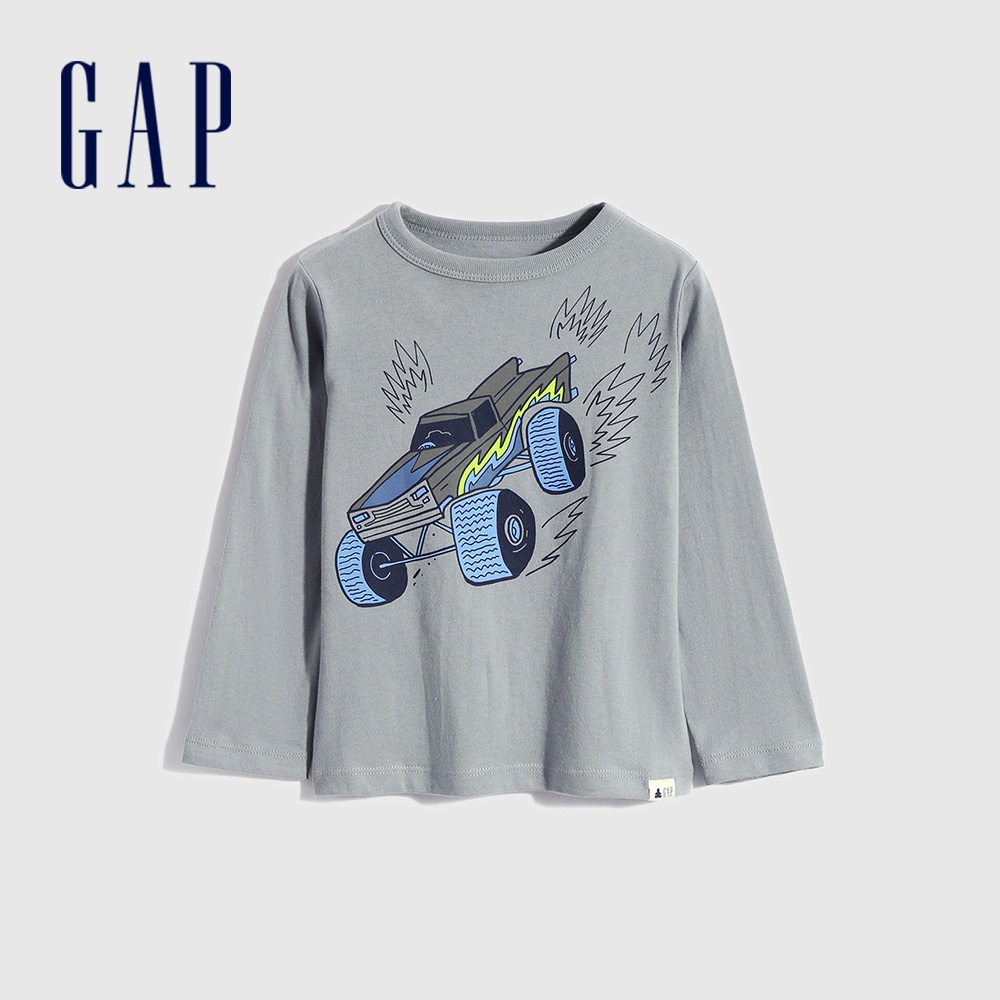 Gap 幼童裝 純棉創意印花長袖T恤 布萊納系列-灰色(732718)