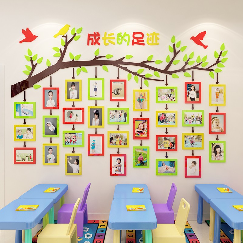 Jdz 成長足跡幼兒園照片墻貼紙托管班教室環創佈置主題墻環境佈置材料 蝦皮購物