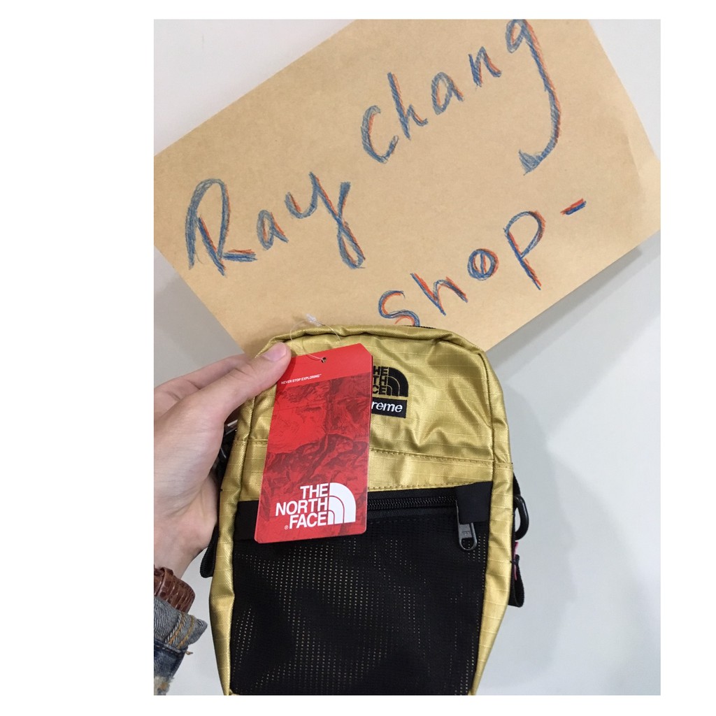 supreme the north face metallic shoulder bag gold