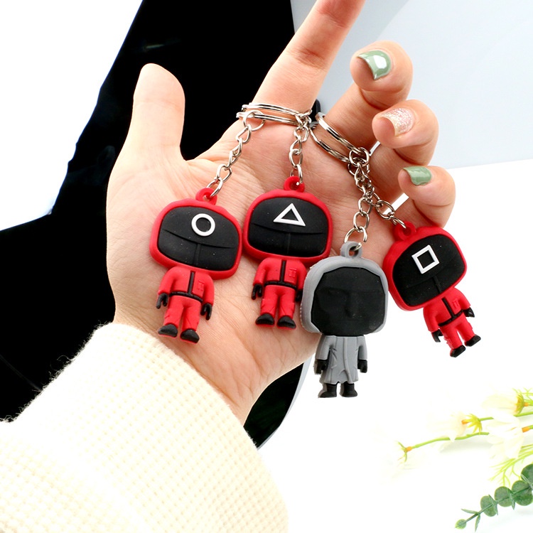 魷魚遊戲 汽車鑰匙扣吊飾 黑臉BOSS 遊戲紅衣人玩偶鑰匙扣 小禮品 小禮物