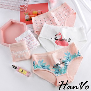 【HanVo】夏日風情火烈鳥棉質內褲 現貨柔軟舒適彈性少女三角褲 中低腰 可愛親膚透氣棉質流行內褲內著 A11-5559