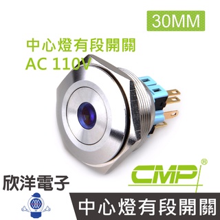 CMP西普 30mm不鏽鋼金屬平面中心燈有段開關AC110V / S3002B-110V 藍、綠、紅、白、橙五色光自由選