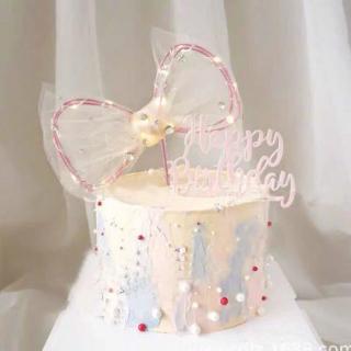 烘焙蛋糕裝飾帶鉆蝴蝶結粉色幻彩球小公主生日甜品派對裝扮