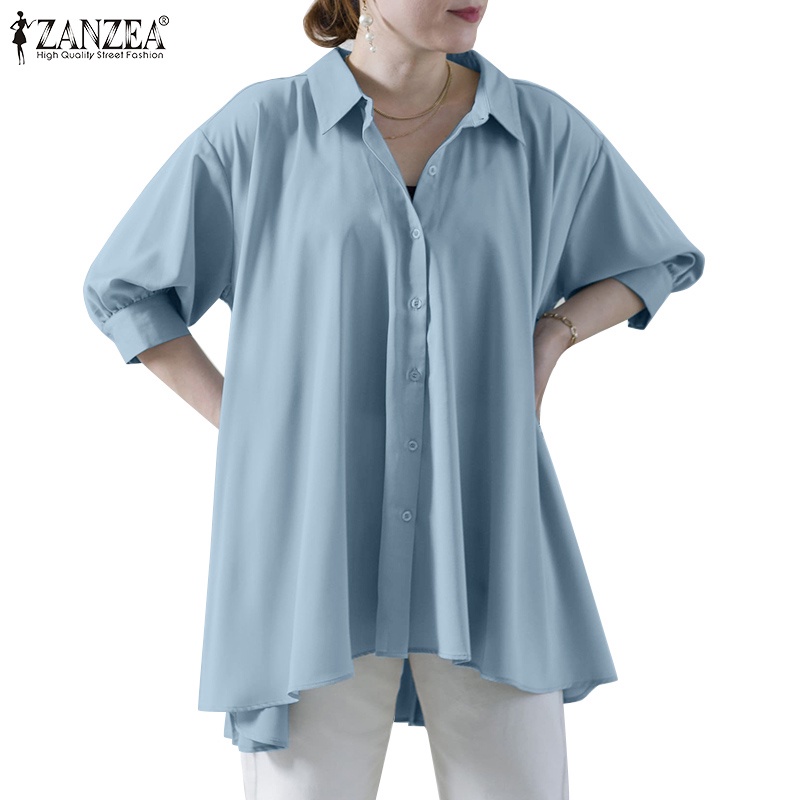 Zanzea 女士韓版優雅時尚 3 / 4 袖不對稱休閒寬鬆純色上衣