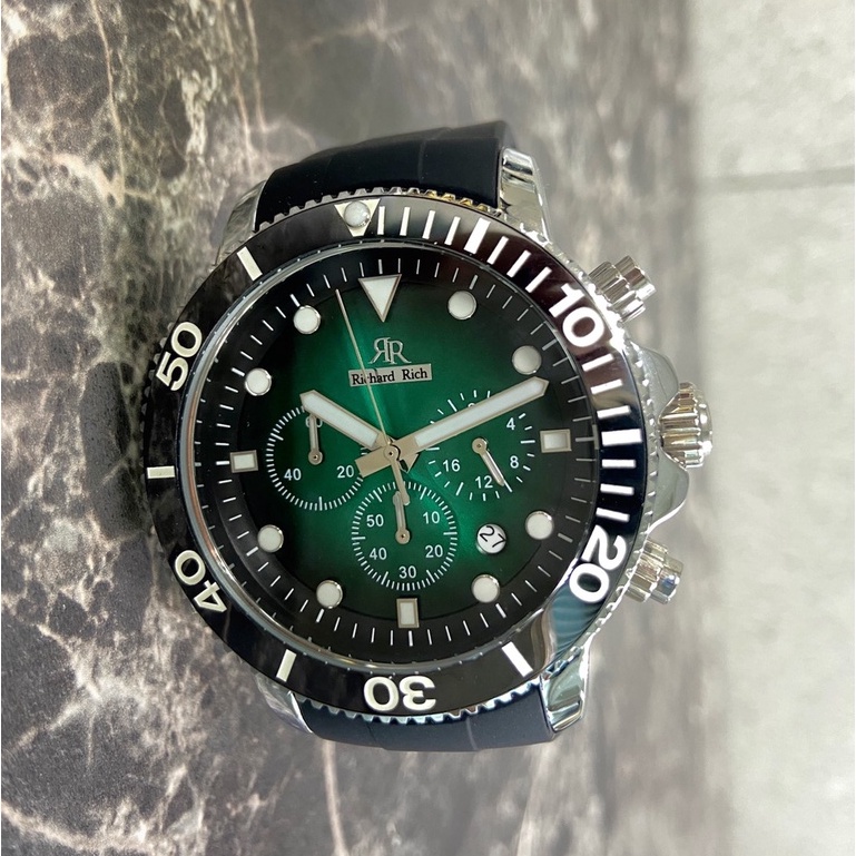 【RICHARD RICH】時尚休閒風三眼綠水鬼款式石英膠錶男士手錶 現貨 快速出貨