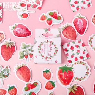 台灣現貨 草莓奶酪-盒裝貼紙 貼紙包 45枚 封口貼/標籤貼 U038