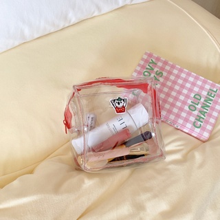 ins小眾設計草莓小熊透明pvc化妝包簡約收納包口紅包