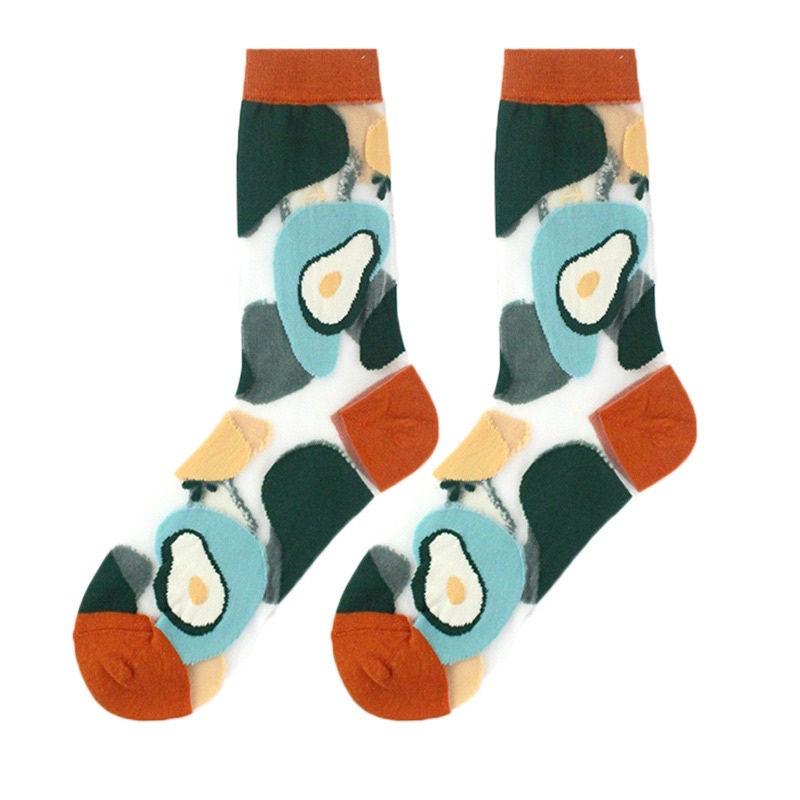 『老番顛』現貨 酪梨 水果襪 復古風 復古襪 絲襪 水晶襪 襪子 中筒襪 透明襪 透明絲襪 法式