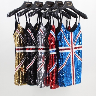 🌹手舞足蹈舞蹈用品🌹亮片表演服裝/英國國旗細肩吊帶亮片上衣$250元