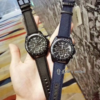 ARMANI 阿曼尼手錶 黑色三眼計時針帆布編制錶帶手錶 石英日曆手錶 防水手錶 時尚百搭手錶AR6132 AR6131