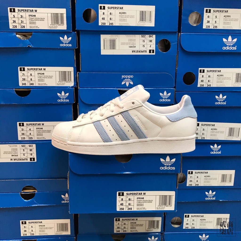 (貳柒商店) adidas Originals Superstar 女款 白藍 水藍 小白鞋 麂皮 休閒鞋 EF9239