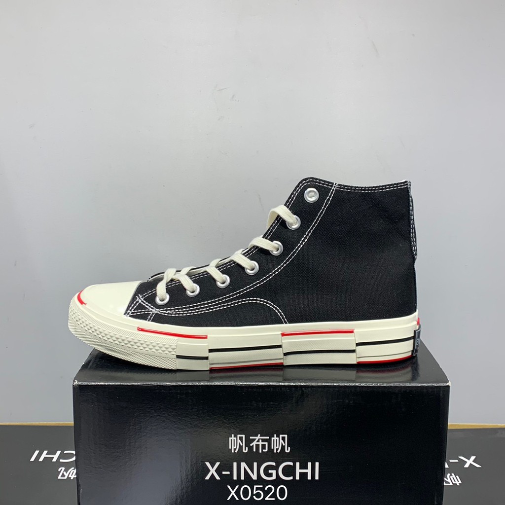 X-INGCHI 男女款黑色拼接高筒帆布鞋-NO.X0520
