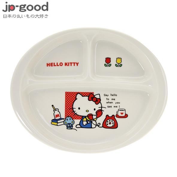 🌸現貨🌸日本 KITTY輕瓷三格餐盤 可微波 陶瓷餐盤 盤子 分隔餐盤