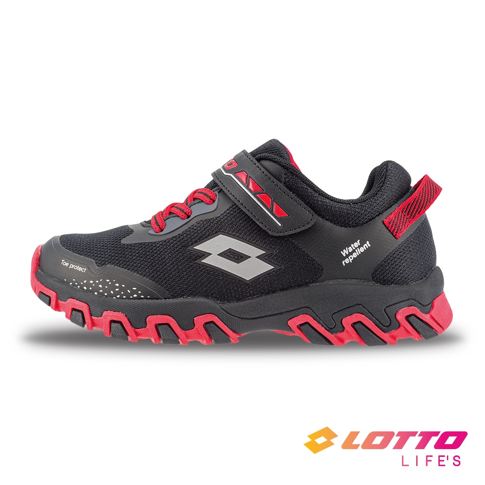 【LOTTO 義大利】童鞋 冒險王 2.0 防潑水越野跑鞋(黑紅-LT2AKR6330)22-24.5CM