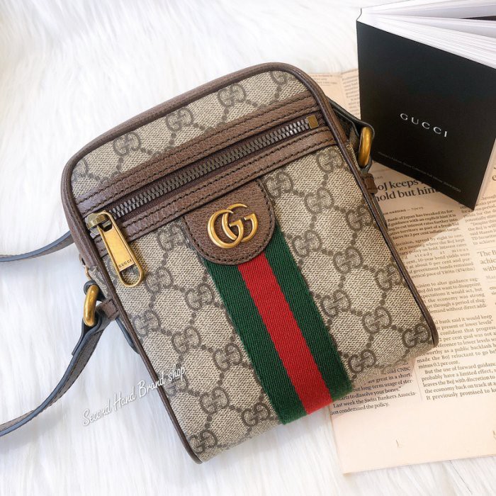 二手旗艦 GUCCI 598127 Ophidia GG 綠紅綠 日字 記者包 側背包 (中友店) 15505