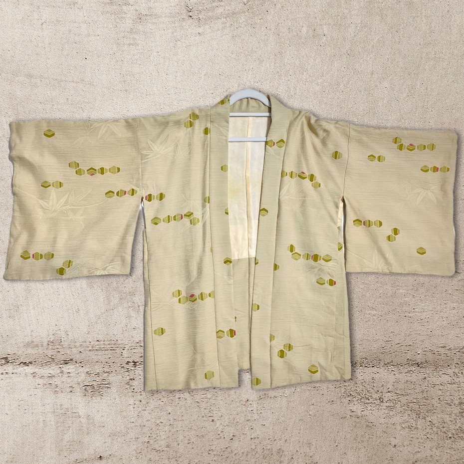 鹹魚古著 卡其色立體竹子壓紋花羽織 一中精武 H301 蝦皮購物