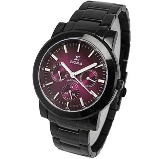 【SIGMA】8807MB15 藍寶石鏡面 鋼錶帶 三眼日期女錶 黑/紫紅 38mm 台南 時代鐘錶