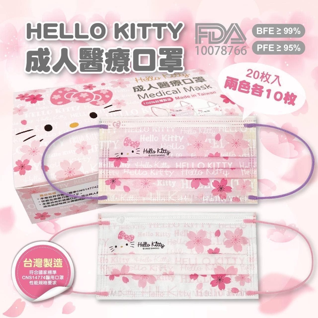 〔天心X盛籐〕凱蒂貓 三麗鷗口罩 Kitty 平面口罩 醫療口罩