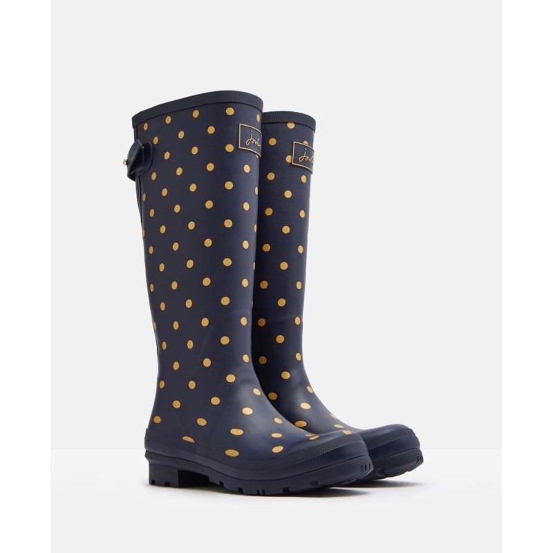 Miolla 英國品牌Joules 深藍底色黃圓點飄蟲 高筒雨靴/雨鞋