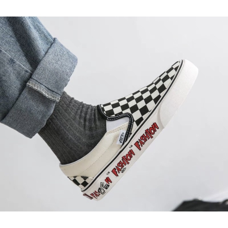 VANS Slip on安納海姆 塗鴉 棋盤格 懶人鞋 帆布鞋 黑白 拼色 格子 潮流 代購 滑板鞋 女鞋尺寸