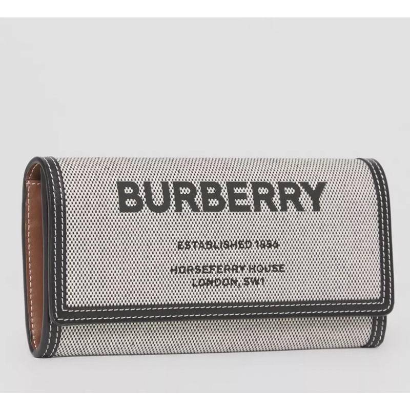 小年糕小舖👶🏻專櫃 代購 Burberry Horseferry 帆布皮革 長夾 灰 印花字母 80443491