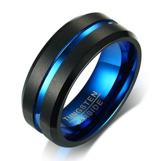 【RTCR-071】精緻個性簡約雅痞藍色線條設計鎢鋼戒指/戒環