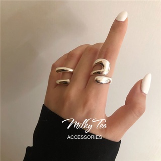 奶茶家 MilkyTea系列 兩款可選正韓復古誇張幾何戒指 嘻哈風少女百搭食指戒 朋克女孩日常配飾關節戒 132