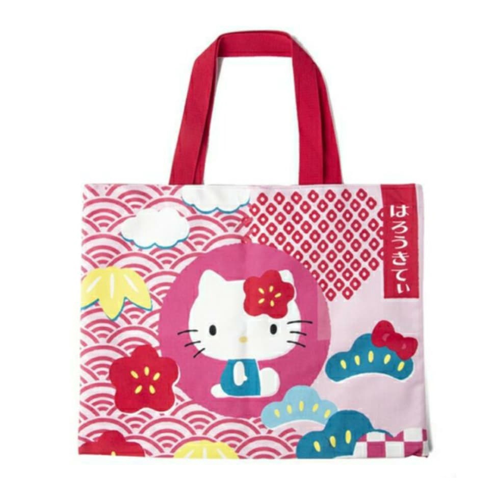 HELLO KITTY日式和風橫式帆布包 手提包 手提袋 購物袋 單肩包 補習袋 生日禮物 [現貨]
