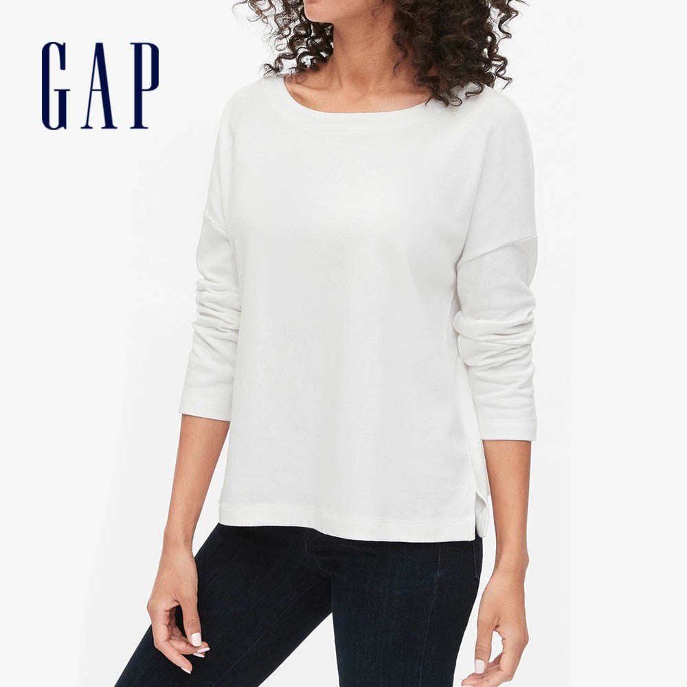Gap 女裝 落肩袖大學T 厚磅密織親膚系列-白色(620395)