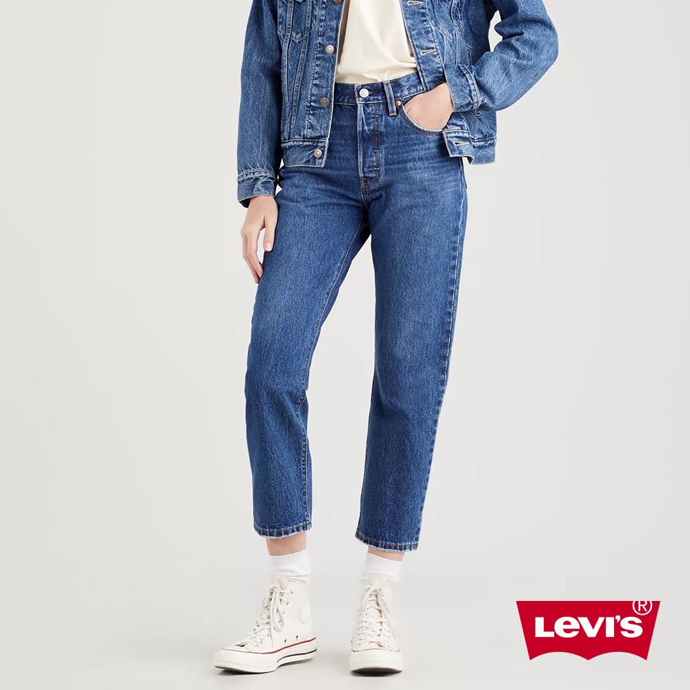 Levis Crop高腰合身直筒排釦牛仔長褲 / 精工深藍染水洗 / 及踝款 女款 36200-0224 熱賣單品