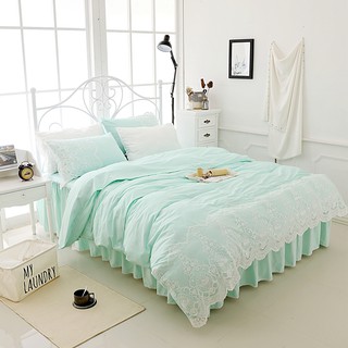 精梳棉 公主風 青春旋律 綠色 薄被套 薄床罩組 含隱藏式床包 可包覆床墊 床裙 床罩 床裙組 可訂製