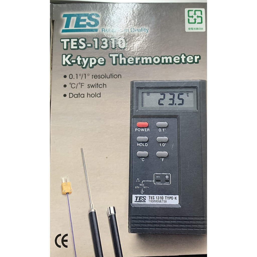 (隨貨附發票) 泰仕 數位式溫度錶 TES-1310/ 感溫棒L型840$/ 直式 15cm+680$(圖為L型)