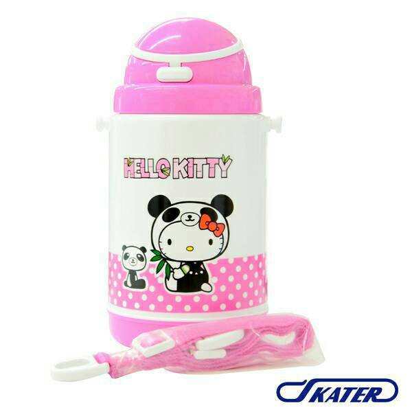 【美國媽咪】日本 Skater PANDA HELLO KITTY 兒童水壺 保冷水壺附背帶 400ml 保溫壺 保溫杯