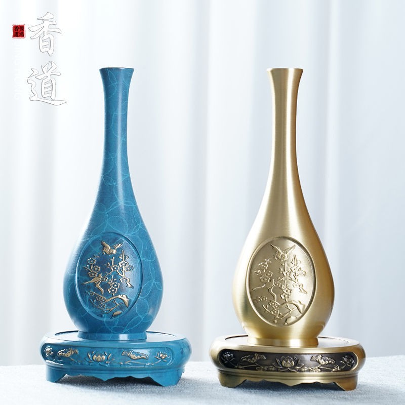 【心誠則靈】純銅花瓶復古新中式家居客廳工藝品創意擺件玄關插花辦公桌裝飾品