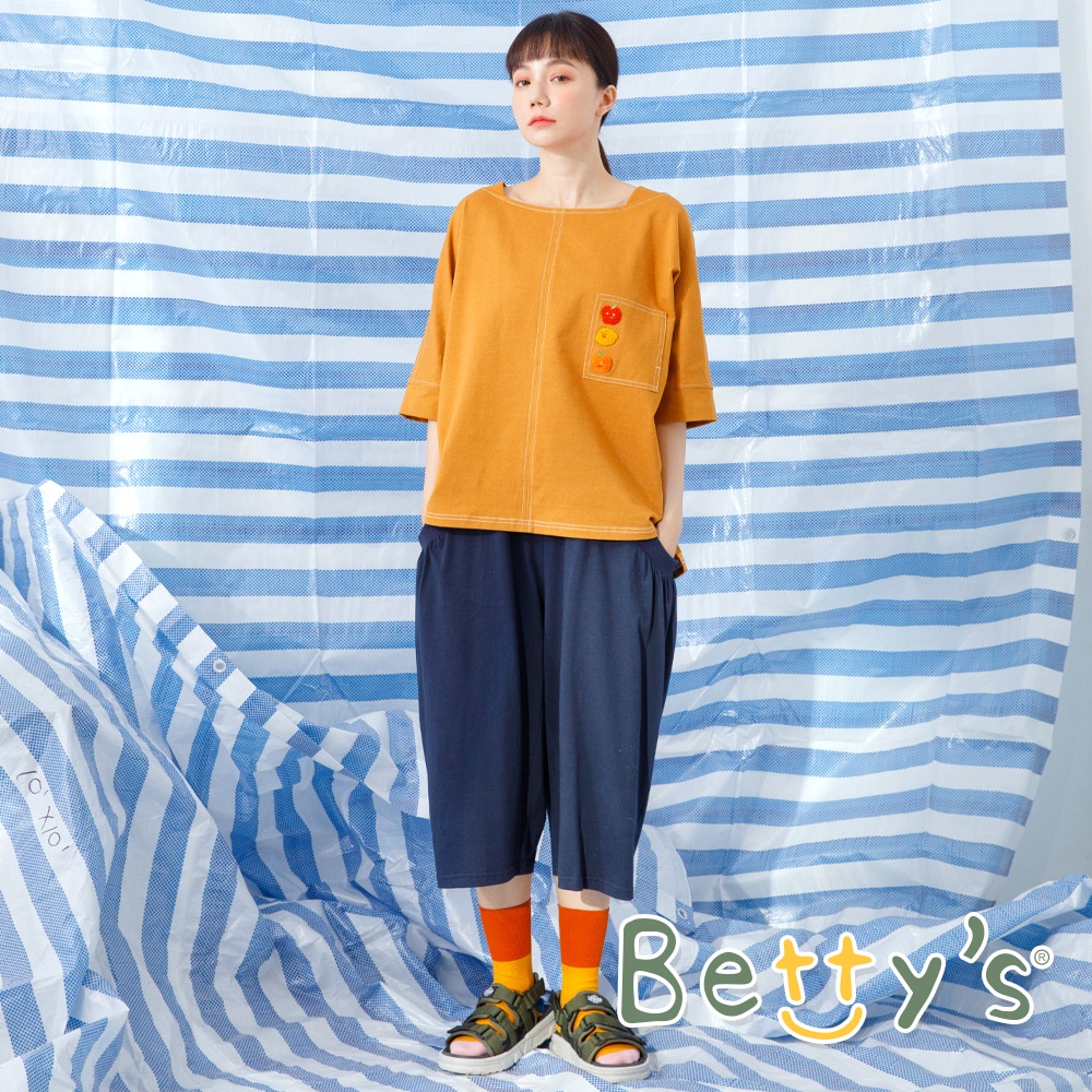 betty’s貝蒂思(11)棉質休閒寬口七分褲(深藍)