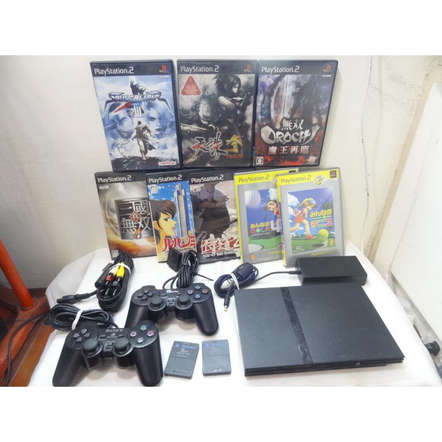 (h) SONY PS2 / SCPH-70007 薄機 +8遊戲+2記憶卡(有改機)