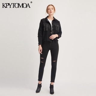 Zara女裝亮流蘇邊黑色夾克外套Women Fashion Tassel Denim Jacket Coat