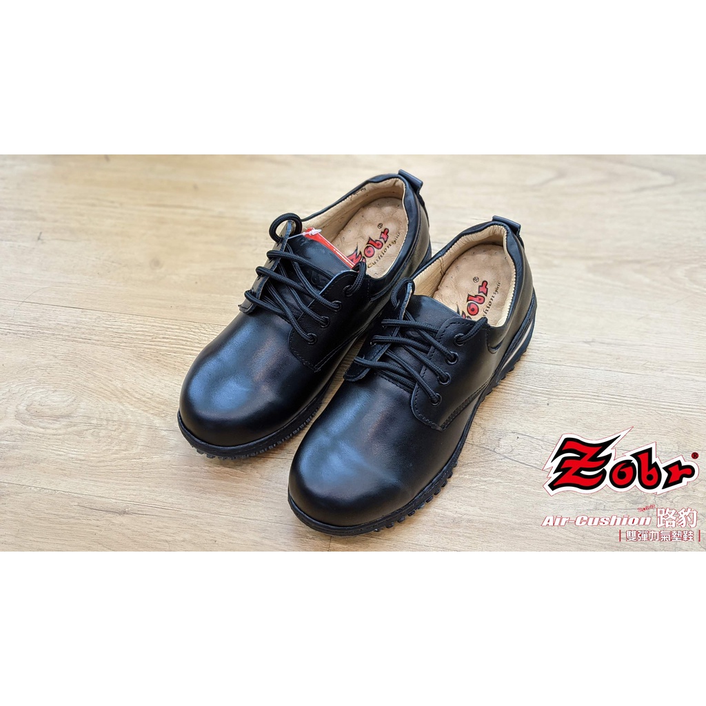 [鸚鵡鞋鋪]路豹ZOBR 素色黑 彈力乳膠氣墊包鞋 工作鞋 學生皮鞋 休閒鞋(黑)女