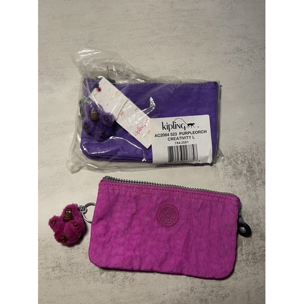 Kipling 全新 二手 多格 五格 皮夾 護照包 紫色 正版