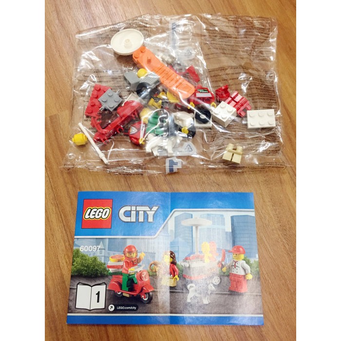 -南港97- 美版 LEGO 樂高  lego 60097 拆售1號包 披薩  lego 偉士牌 機車 熱狗攤 哈士奇