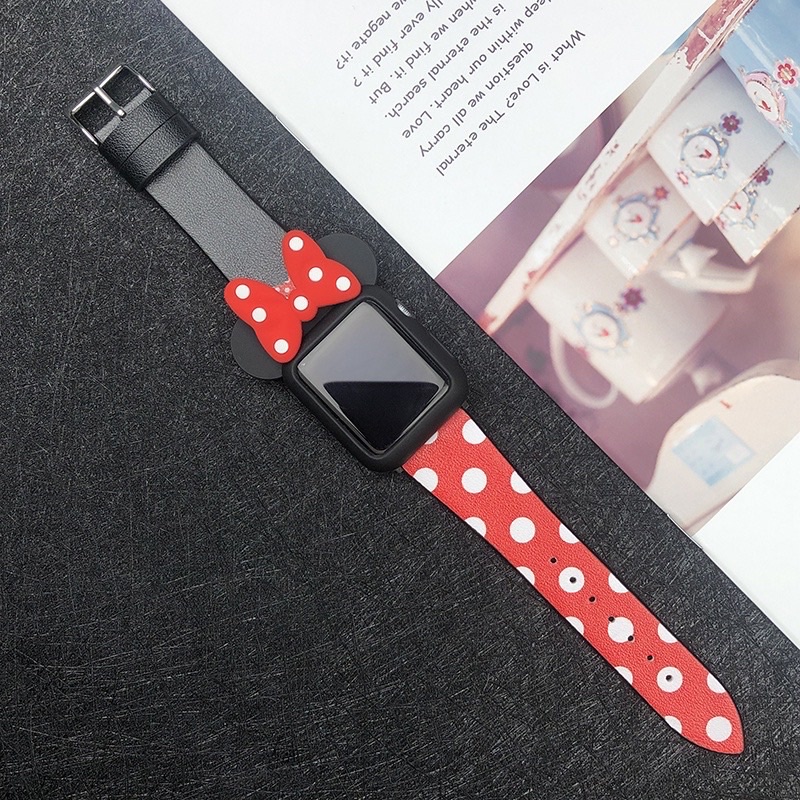 蘋果手錶保護套 Apple Watch 4 5 6 7 8 SE 紅色 白點 蝴蝶結米奇米妮 卡通40 mm全包軟殼