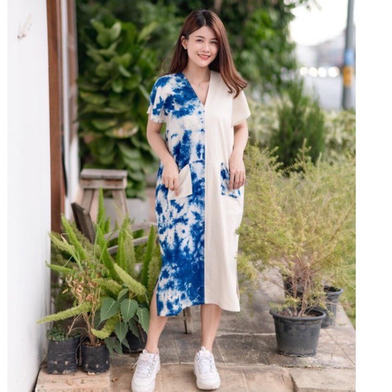 泰國代購～現貨🎉手染、紮染、藍染 老布/天然棉 連身裙
