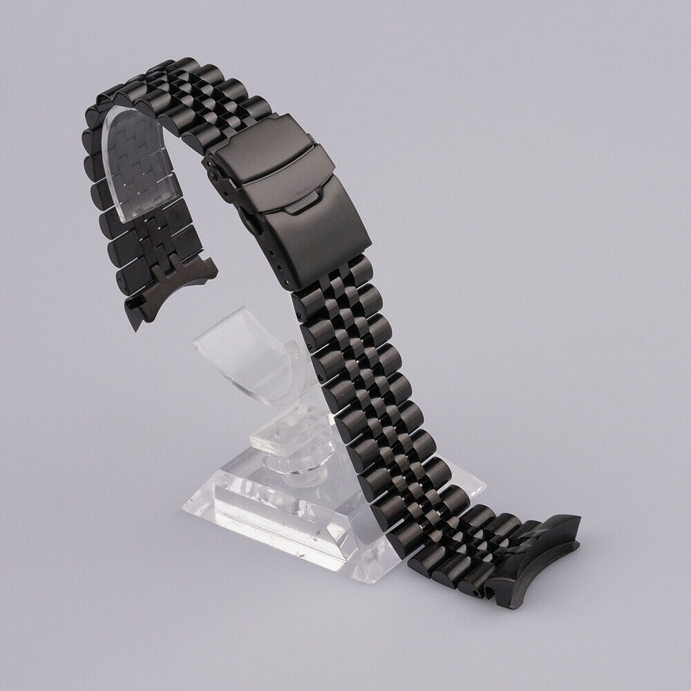 代用於 SEIKO 22mm黑色實心彎曲端鏈節 Jubilee 錶帶手鍊錶帶 適用於精工 SKX007 009