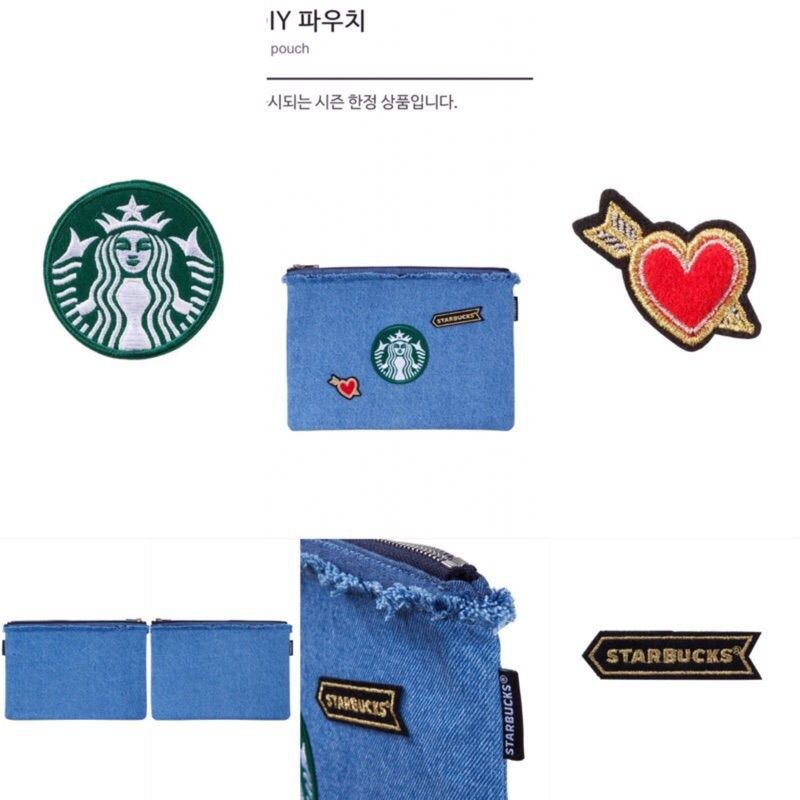 99新 《Starbucks》韓國星巴克 丹寧牛仔風格手拿包 限量供應