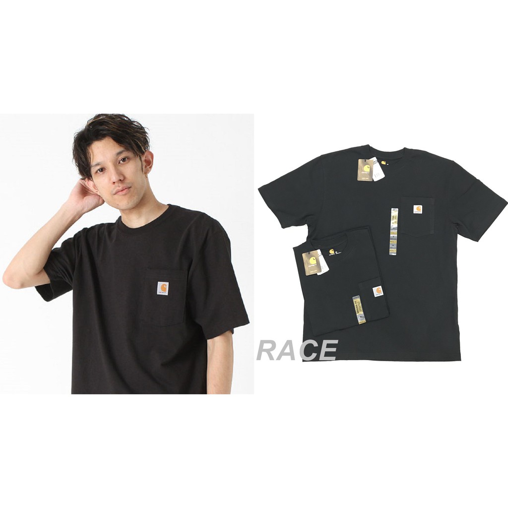 【RACE】CARHARTT K87 WORKWEAR T恤 口袋T 短袖 圓領T 重磅 美版 美規 LOGO 黑