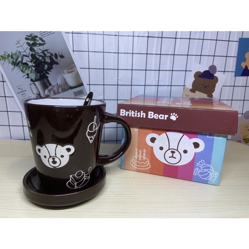 🌟限量絕版品 British Bear 英國熊 陶瓷咖啡杯 陶瓷扣蓋碗650ml 附湯匙