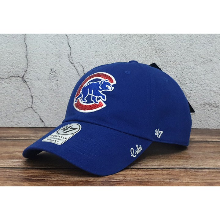 蝦拼殿 47brand MLB芝加哥小熊隊大C亮片款LOGO復古布料老帽藍色  女款老帽棒球帽  現貨供應中