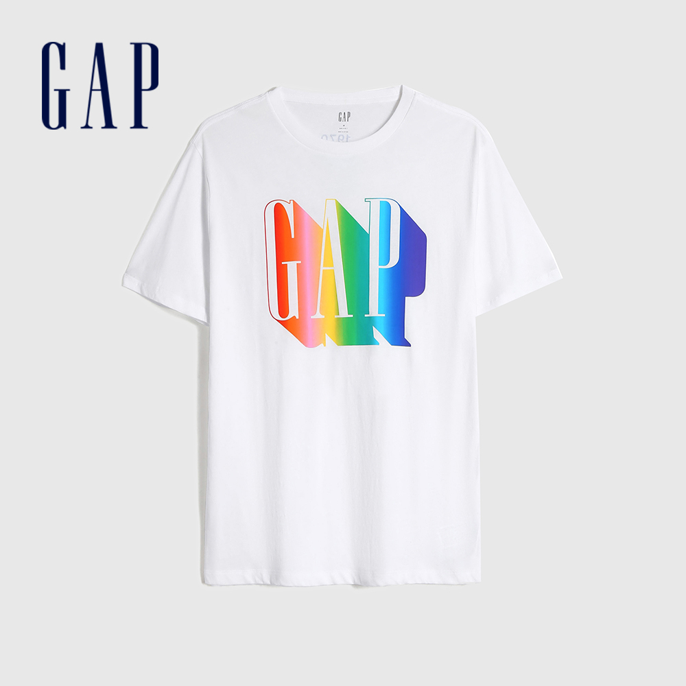 Gap 男裝 Logo立體漸層圓領短袖T恤-白色(546314)