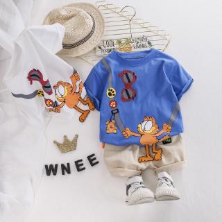 【現貨】 夏季新款兒童套裝 0-5歲嬰幼兒洋氣套裝 純棉卡通小猴子可愛襯衫 韓版帆布百搭短褲兩件套裝