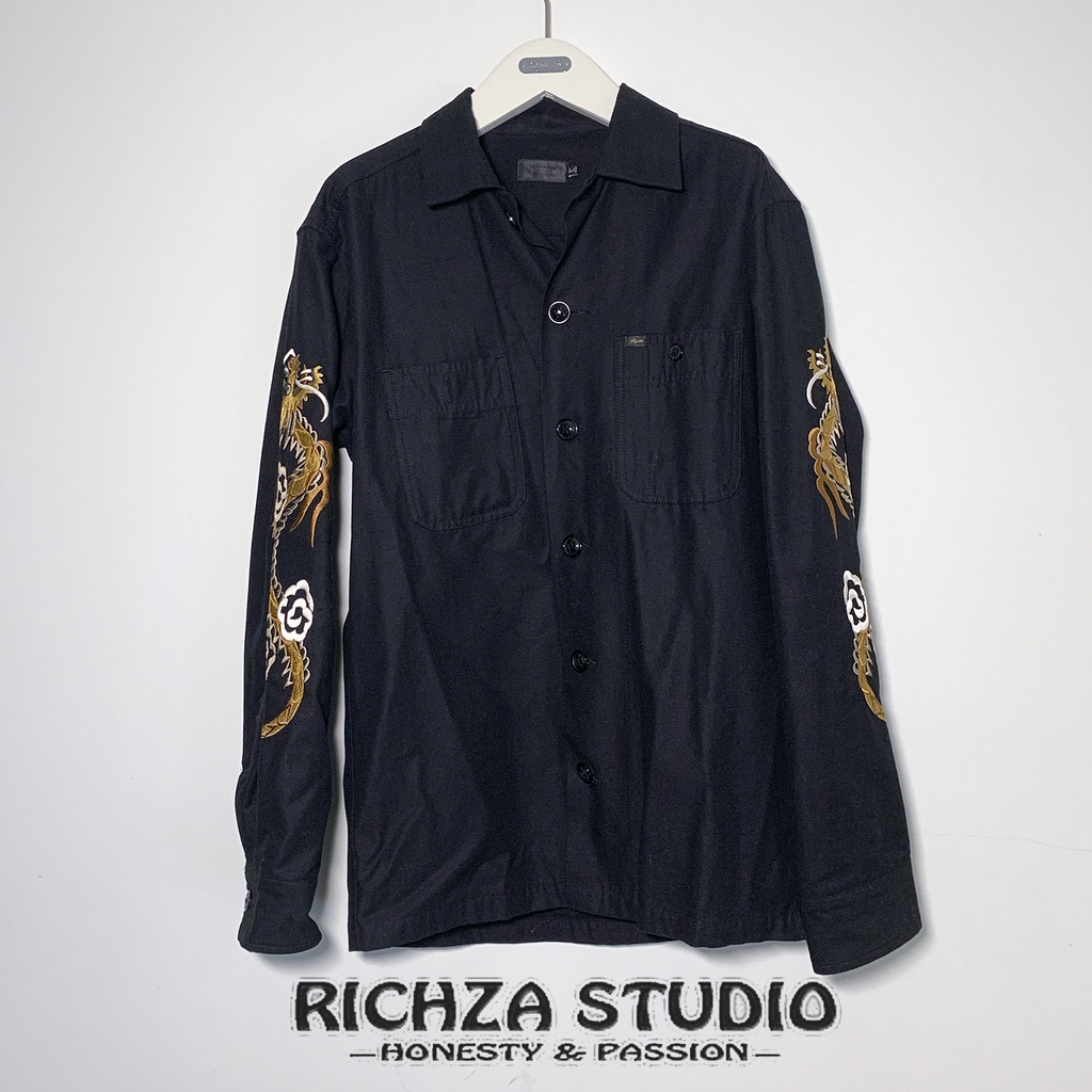 【RICHZA STUDIO】REPUTATION L 號黑色教練外套橫須賀襯衫外套 龍虎刺繡 二手美品